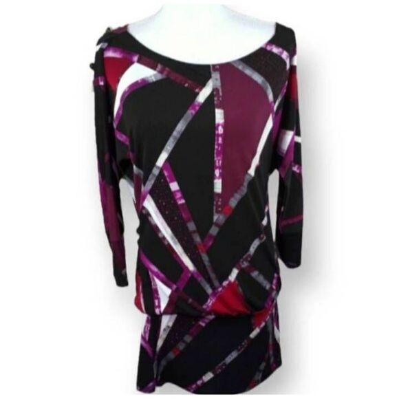 WHITE HOUSE BLACK MARKET SHIFT PURPLE & BLACK DRESS SZ.S EUC. - Picture 3 of 6
